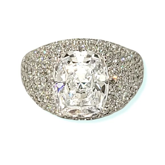 10.37ctw Cushion & Round Platinum on 925 Ring - Picture 1 of 9